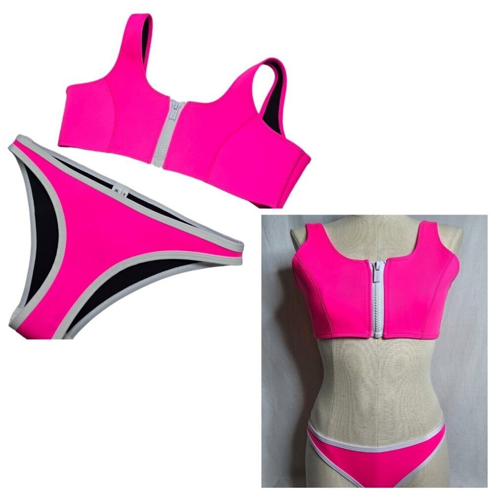 Hoaka Swimwear Womens Neoprene Bikini Swim Set Berry Neon Pink- Medium